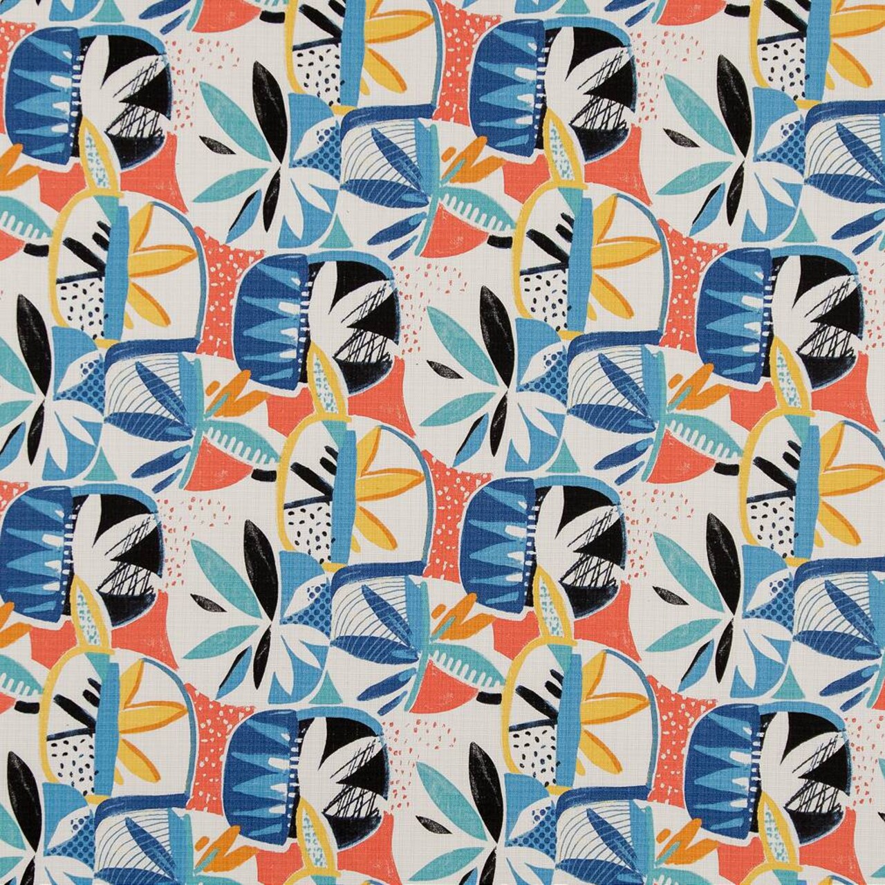 Grenada - Blue,Coral & Peach Abstract & Geometric Upholstery Fabric 54 Inches"